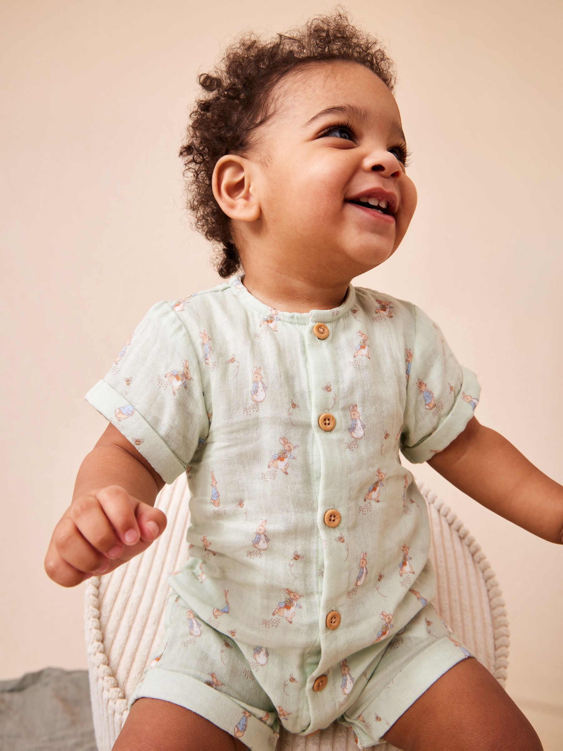 Jojo Maman Bébé Green Peter Rabbit Cheesecloth Romper