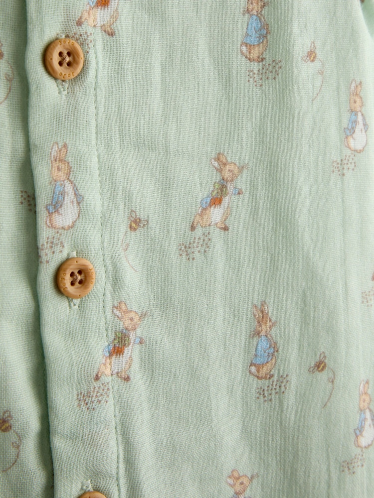 JoJo Maman Bébé Green Peter Rabbit™ Cheesecloth Romper - Image 4 of 4 JoJo Maman Bébé Green Peter Rabbit™ Cheesecloth Romper - Image 4 of 4