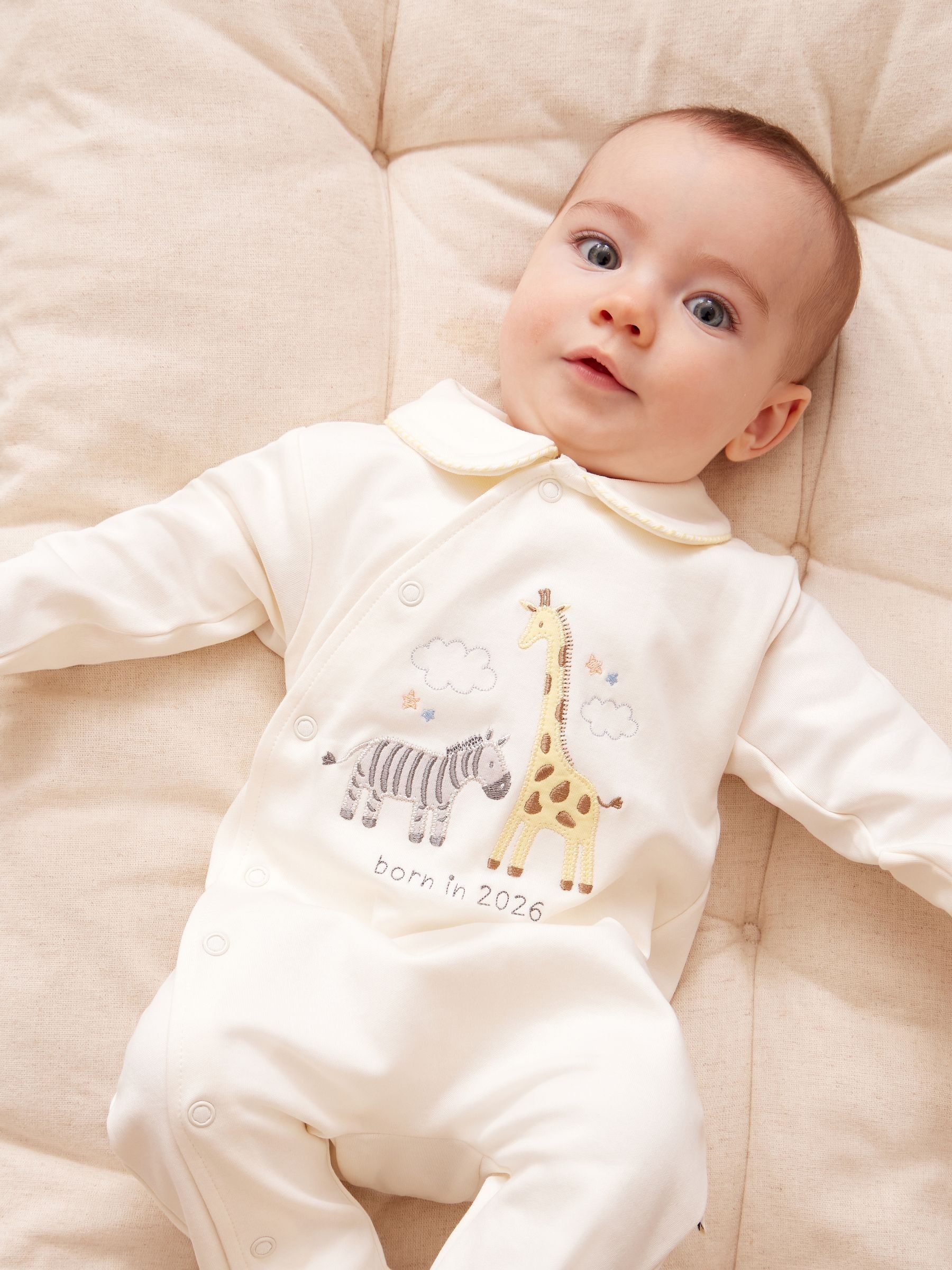 Jojo Maman Bébé Cream Born In 2026 Safari Sleepsuit