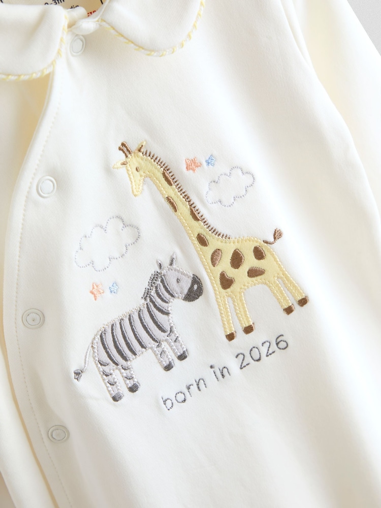 JoJo Maman Bébé Cream Born In 2026 Safari Sleepsuit - Image 5 of 5