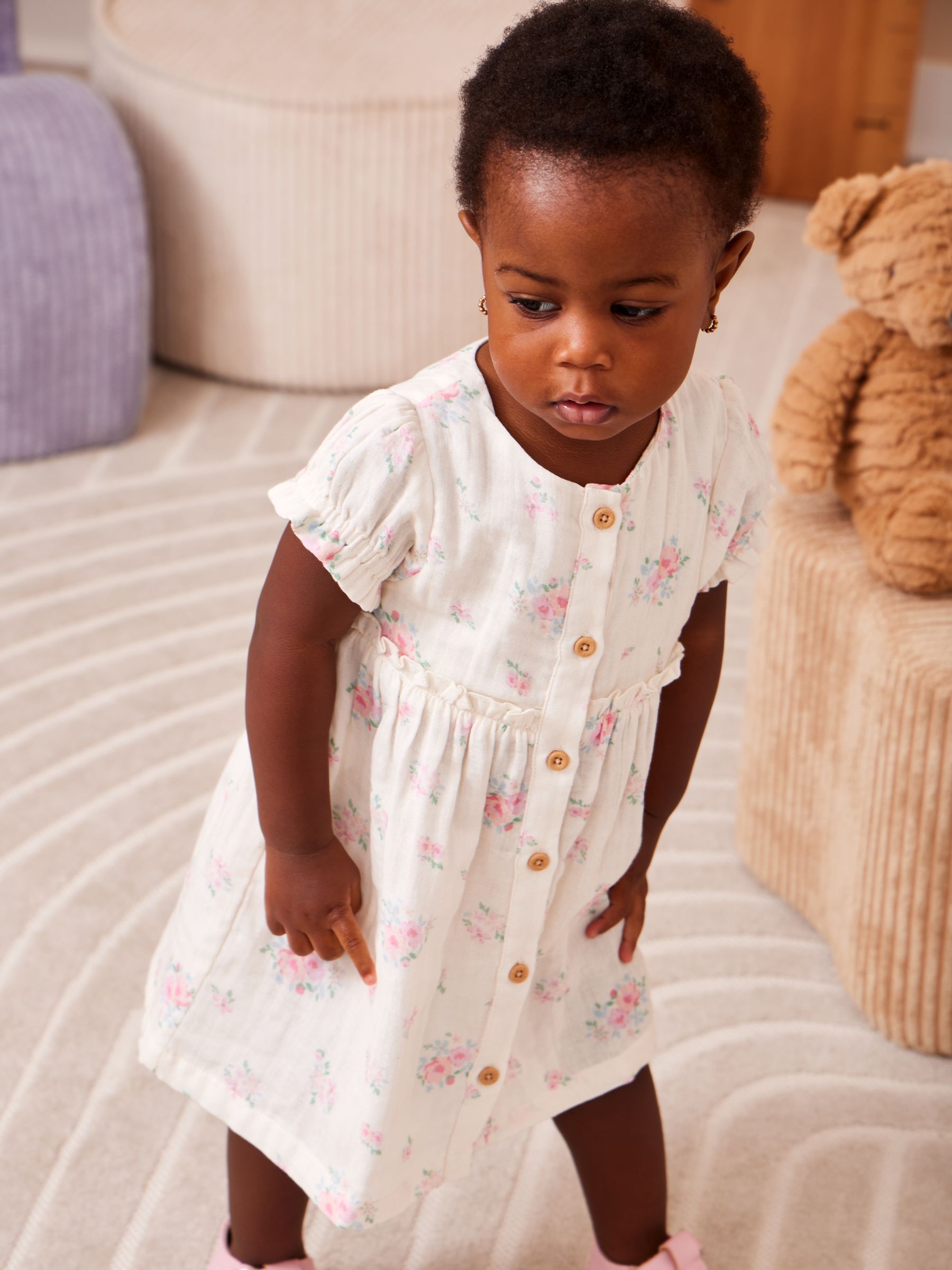Jojo Maman Bébé Cream Floral Dress And Knicker Set