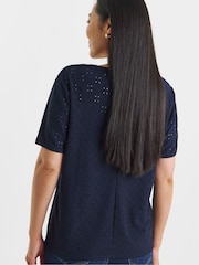JD Williams Blue V-Neck Broderie T-Shirt - Image 2 of 4