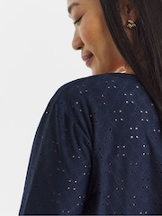 JD Williams Blue V-Neck Broderie T-Shirt - Image 4 of 4