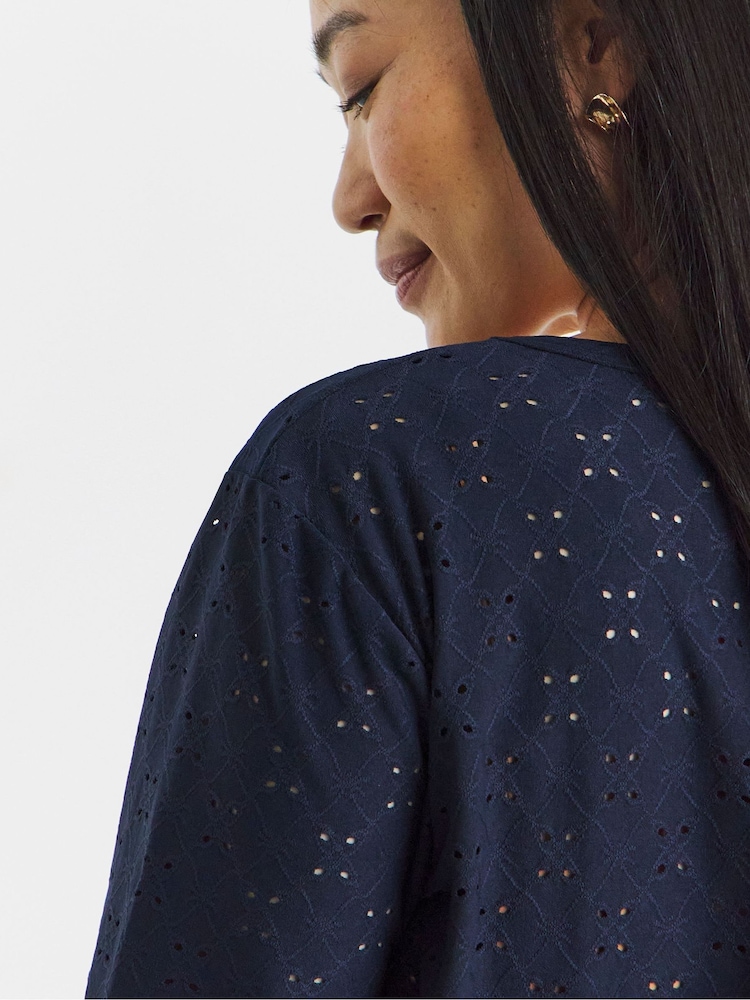 JD Williams Blue V-Neck Broderie T-Shirt - Image 4 of 4