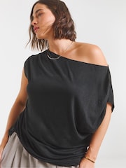 Simply Be Black Off The Shoulder Mesh Top - Image 1 of 4