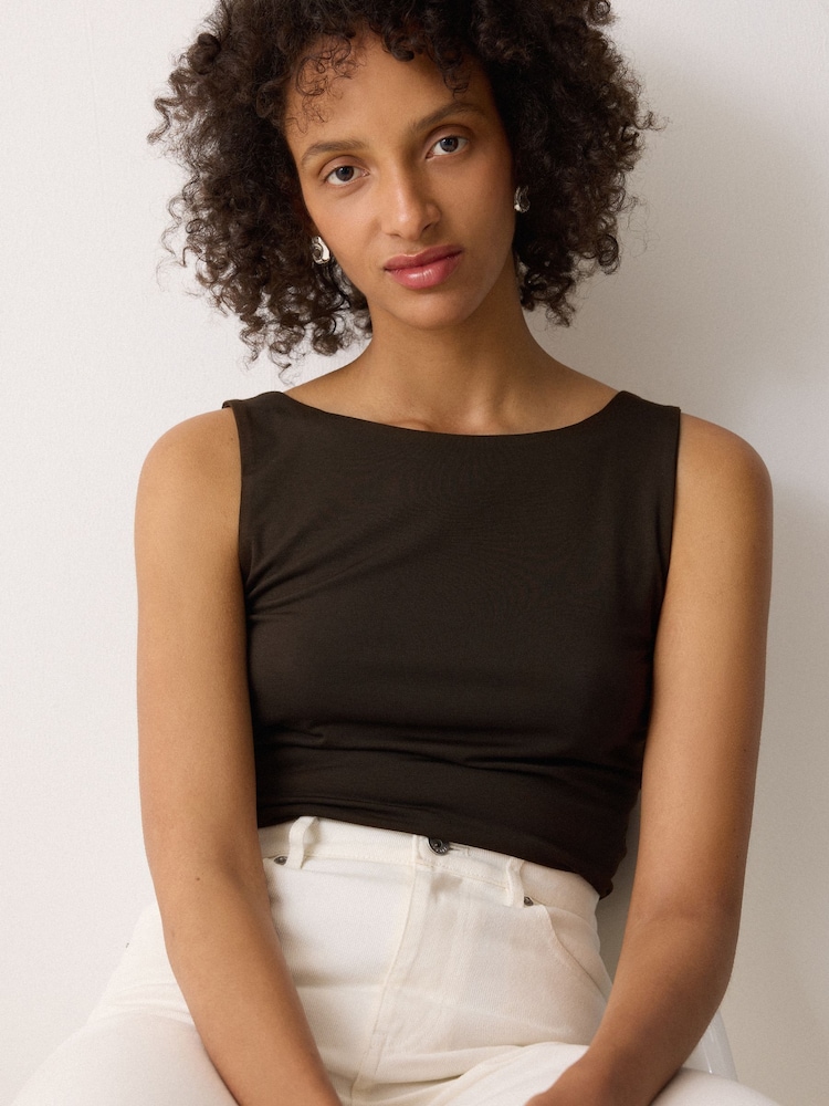 Jigsaw Brown Straight Neck Vest - Image 1 of 5