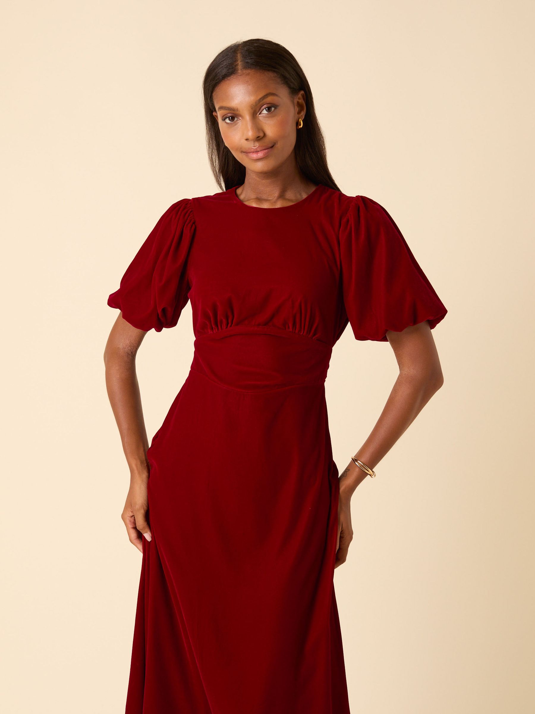 Buy Nobodys Child Red Zelda Velvet Bow Back Midaxi Dress from the