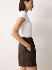 Jigsaw Brown Linen Scallop Shorts - Image 2 of 6