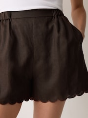 Jigsaw Brown Linen Scallop Shorts - Image 3 of 6