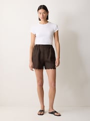 Jigsaw Brown Linen Scallop Shorts - Image 4 of 6