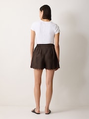 Jigsaw Brown Linen Scallop Shorts - Image 5 of 6