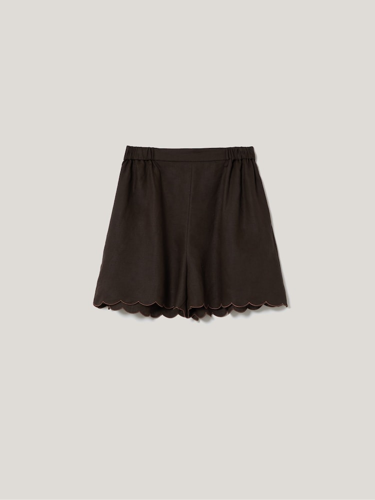Jigsaw Brown Linen Scallop Shorts - Image 6 of 6