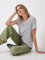 Crew Clothing Blue Relaxed Linen Blend T-Shirt - Image 1 of 5