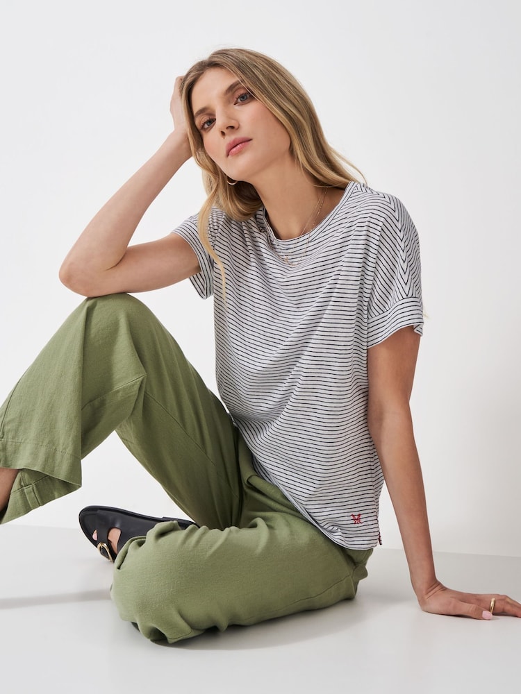 Crew Clothing Blue Relaxed Linen Blend T-Shirt - Image 1 of 5