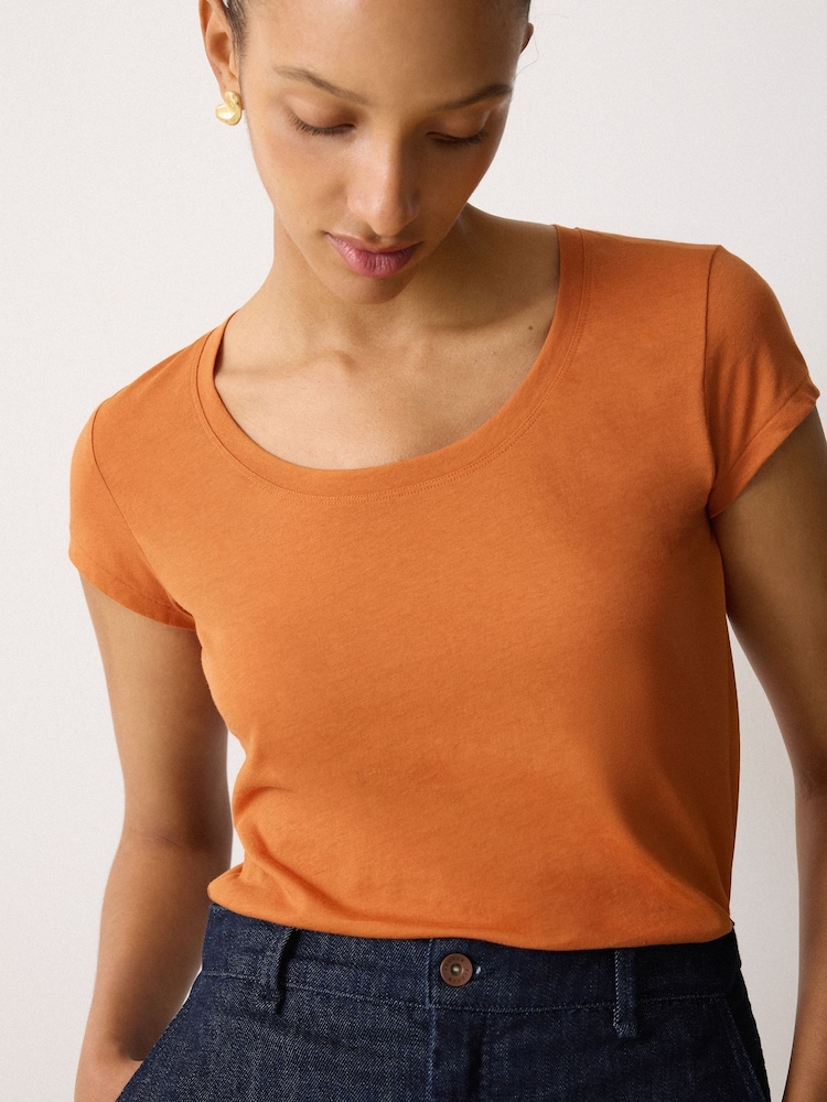 Jigsaw Orange Supima Cotton Scoop Neck T-Shirt - Image 2 of 4