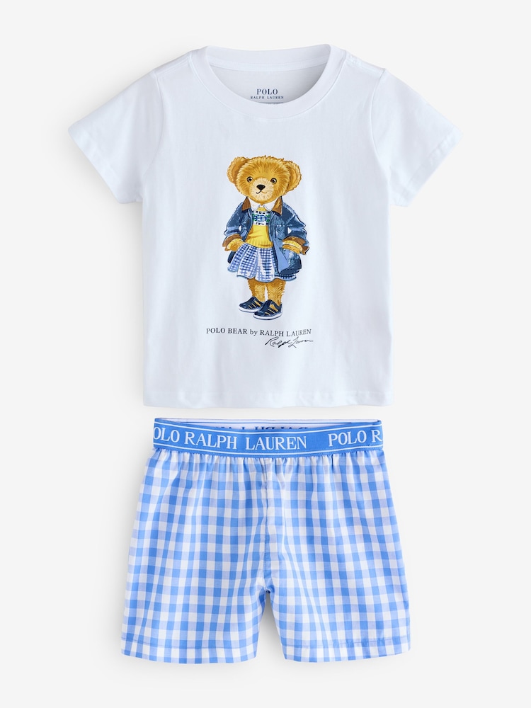 Polo Ralph Lauren Logo Bear Graphic Print Short Sleeve & Woven Short Pyjamas Set 2 Piece - Bild 1 von 7