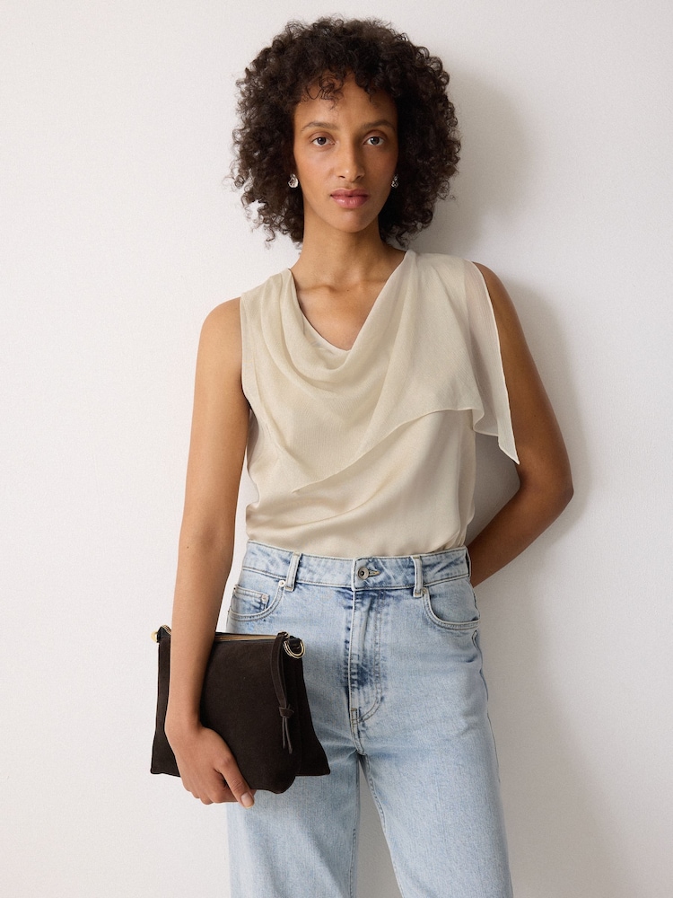 Jigsaw Cream Silk Trim Drape Top - Image 1 of 4