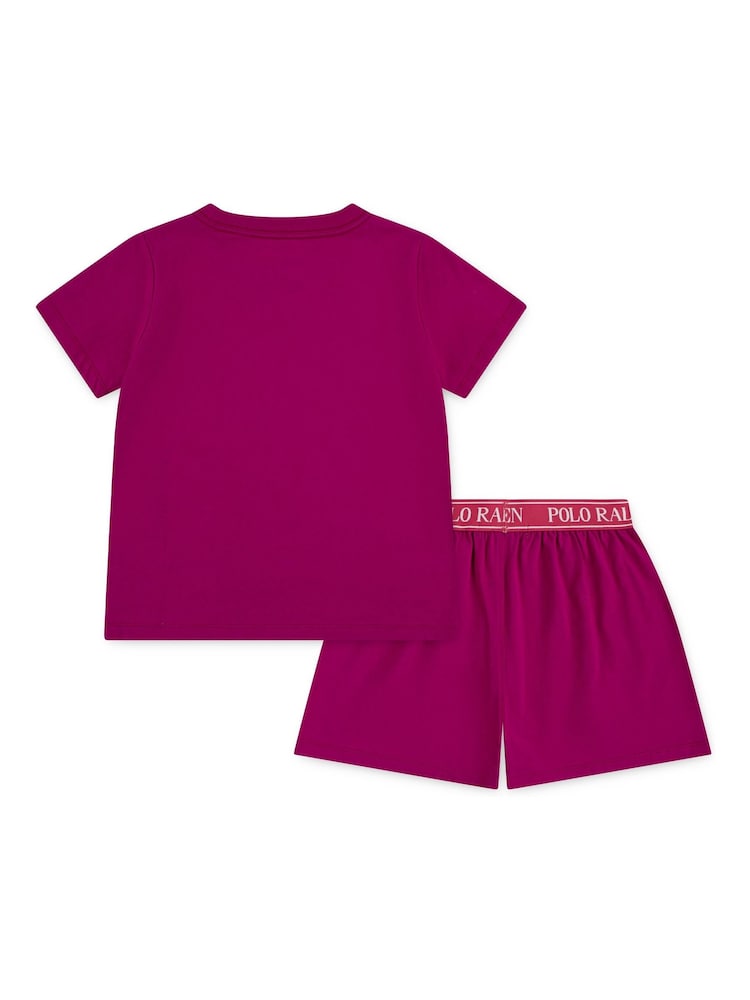 Polo Ralph Lauren Pink Jersey Short Sleeve Top & Short Pyjamas Set - Image 2 of 5 Polo Ralph Lauren Pink Jersey Short Sleeve Top & Short Pyjamas Set - Image 2 of 5