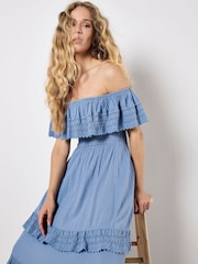 Apricot Blue Bardot Lace Detail Maxi Dress - Image 4 of 4