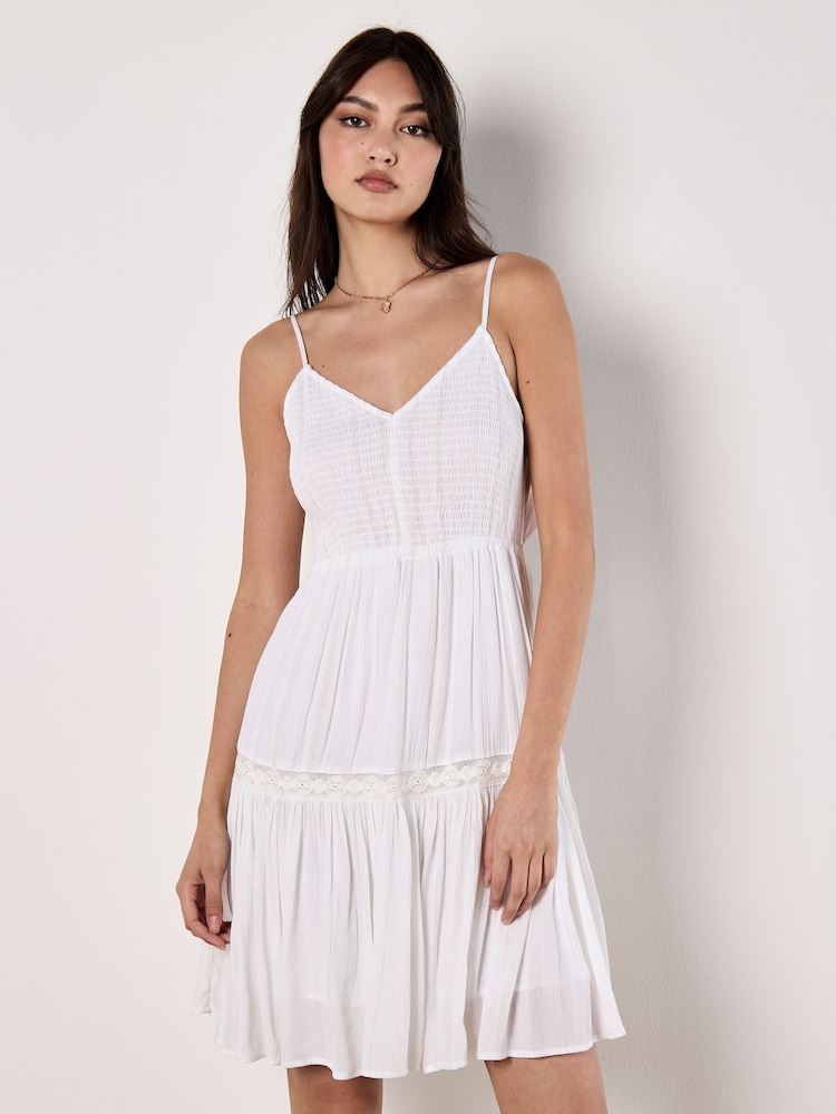 Apricot White Smocked Bow Back Dress - Image 1 of 5