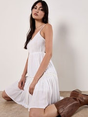 Apricot White Smocked Bow Back Dress - Image 4 of 5