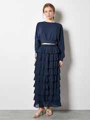Apricot Blue Plisse Multi Layered Midi Skirt - Image 1 of 4