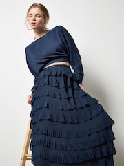 Apricot Blue Plisse Multi Layered Midi Skirt - Image 2 of 4