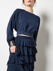 Apricot Blue Plisse Multi Layered Midi Skirt - Image 3 of 4
