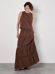 Apricot Brown Tiered Crochet Insert Skirt - Image 1 of 4