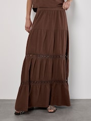 Apricot Brown Tiered Crochet Insert Skirt - Image 2 of 4