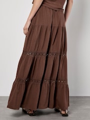 Apricot Brown Tiered Crochet Insert Skirt - Image 4 of 4