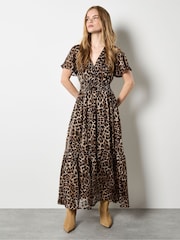 Apricot Brown Wild Leopard Print Boho Dress - Image 2 of 5