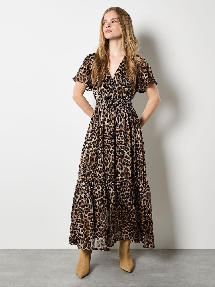Apricot Brown Wild Leopard Print Boho Dress - Image 2 of 5