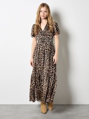 Apricot Brown Wild Leopard Print Boho Dress - Image 3 of 5
