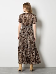Apricot Brown Wild Leopard Print Boho Dress - Image 4 of 5