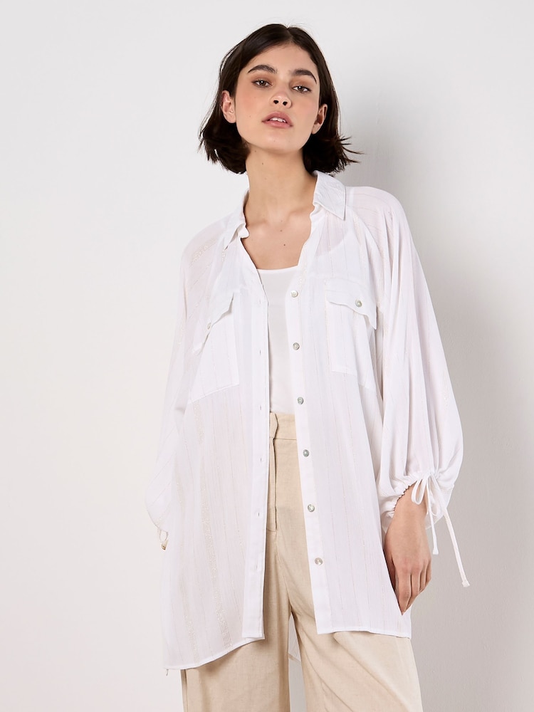 Apricot White Tie Sleeve Longline Shirt - Image 2 of 5