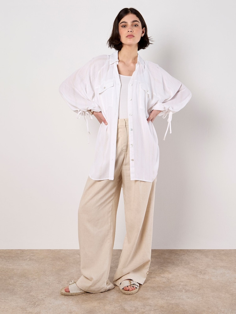 Apricot White Tie Sleeve Longline Shirt - Image 5 of 5
