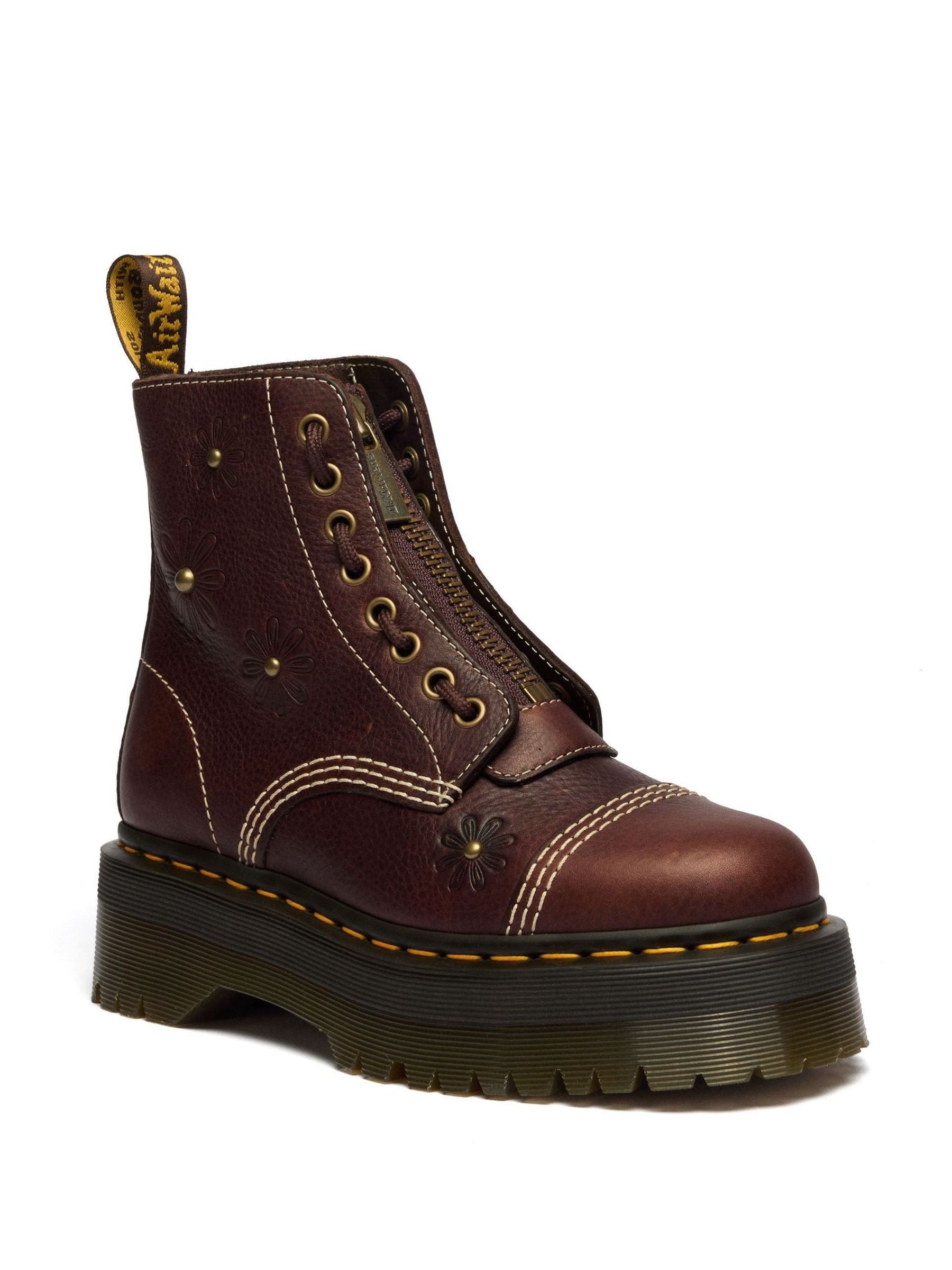 Buy Dr. Martens Brown Sinclair Flower Grizzly 8 Eye Boots from
