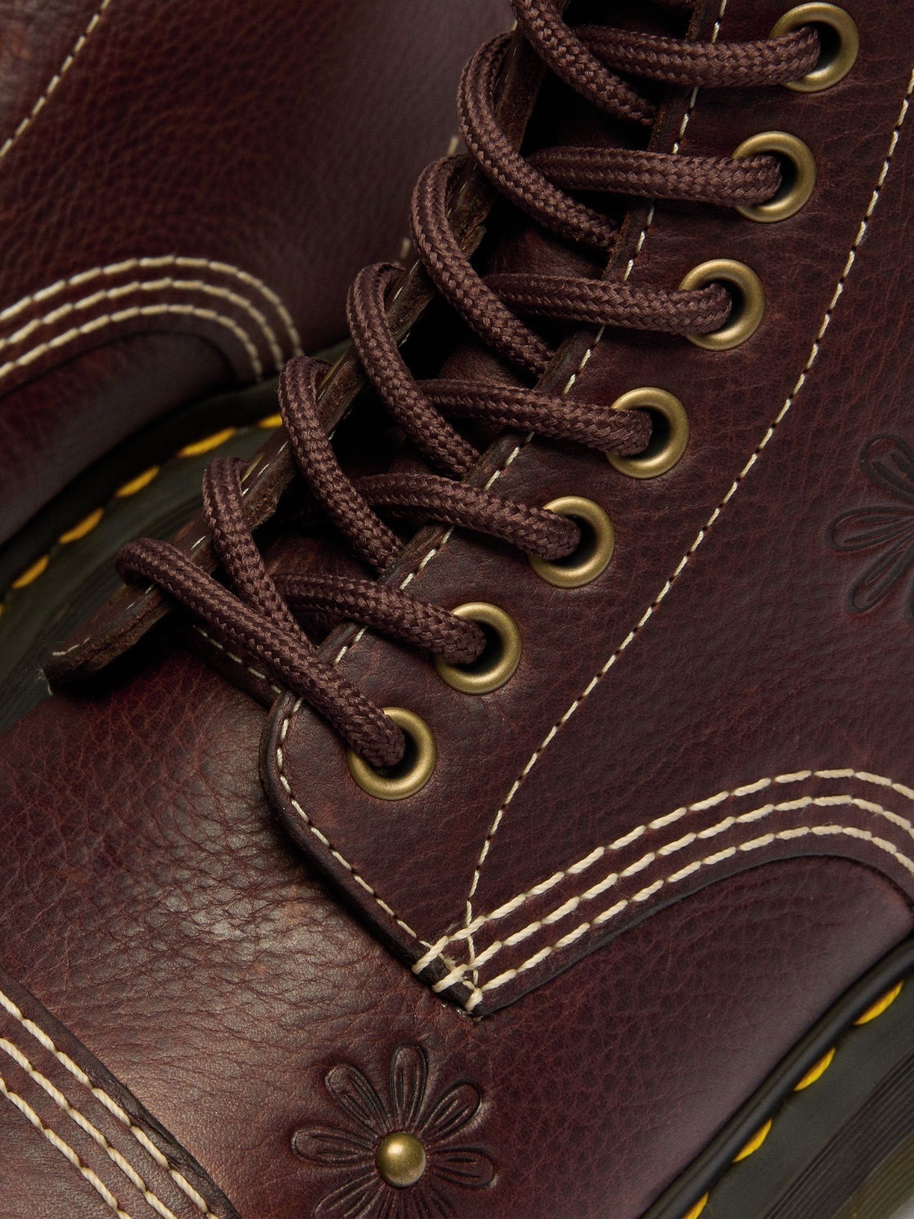 Buy Dr. Martens Brown Sinclair Flower Grizzly 8 Eye Boots from the
