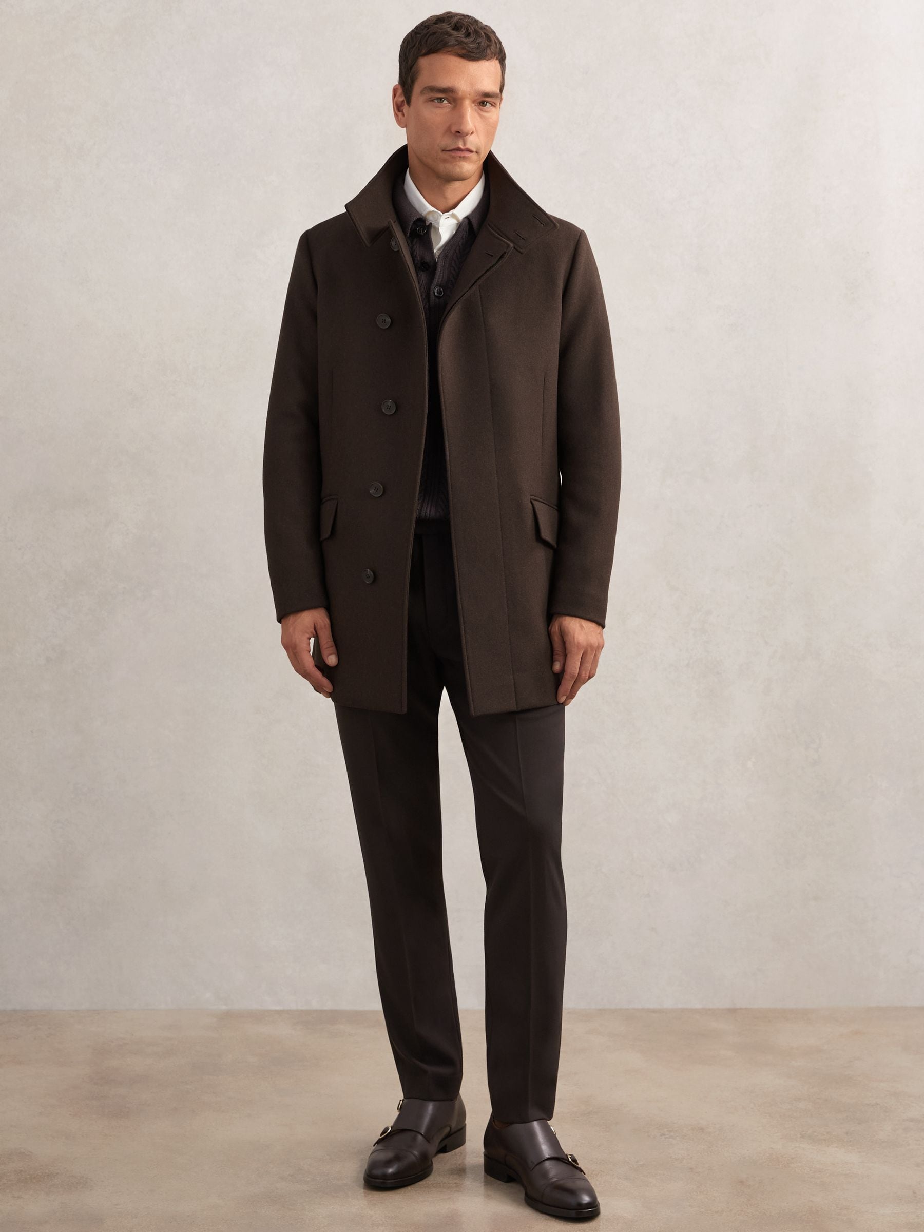 Buy Reiss Brown Riot Wool-Blend Stand-Collar Coat from Next Romania