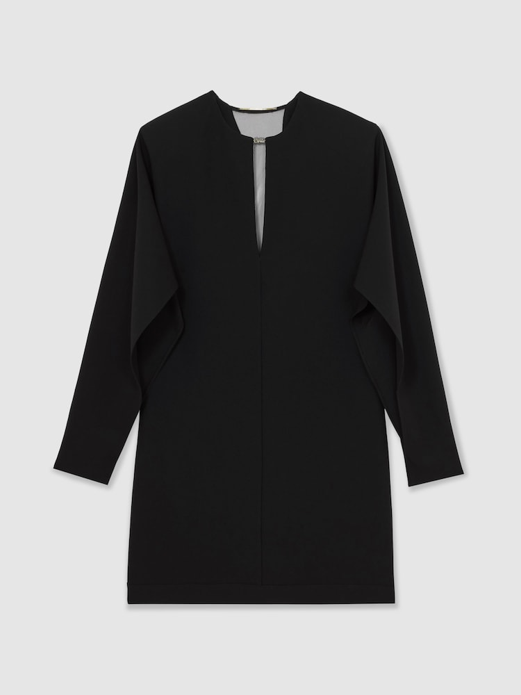 Reiss Black Lula Atelier Crepe Sheer-Back Mini Dress - Image 2 of 6