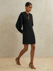 Reiss Black Lula Atelier Crepe Sheer-Back Mini Dress - Image 4 of 6