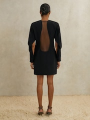 Reiss Black Lula Atelier Crepe Sheer-Back Mini Dress - Image 5 of 6