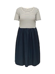 ONLY Curve White 2 In 1 Mixed Stripe Short Sleeve Midi Dress - Image 1 of 2