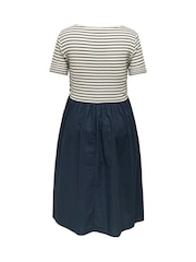 ONLY Curve White 2 In 1 Mixed Stripe Short Sleeve Midi Dress - Image 2 of 2