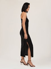 Reiss Black Dalia Petite Velvet One-Shoulder Midi Dress - Image 1 of 6