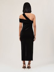 Reiss Black Dalia Petite Velvet One-Shoulder Midi Dress - Image 4 of 6