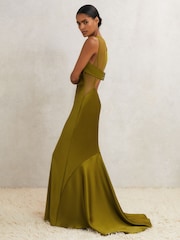 Reiss Green Opi Atelier Satin Sheer-Panel Maxi Dress - Image 1 of 7