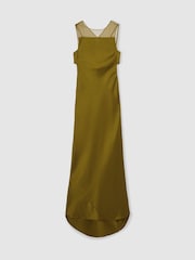 Reiss Green Opi Atelier Satin Sheer-Panel Maxi Dress - Image 2 of 7
