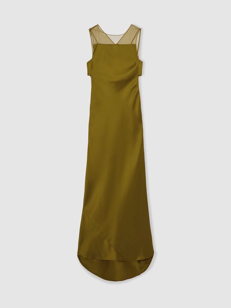 Reiss Green Opi Atelier Satin Sheer-Panel Maxi Dress - Image 2 of 7 Reiss Green Opi Atelier Satin Sheer-Panel Maxi Dress - Image 2 of 7